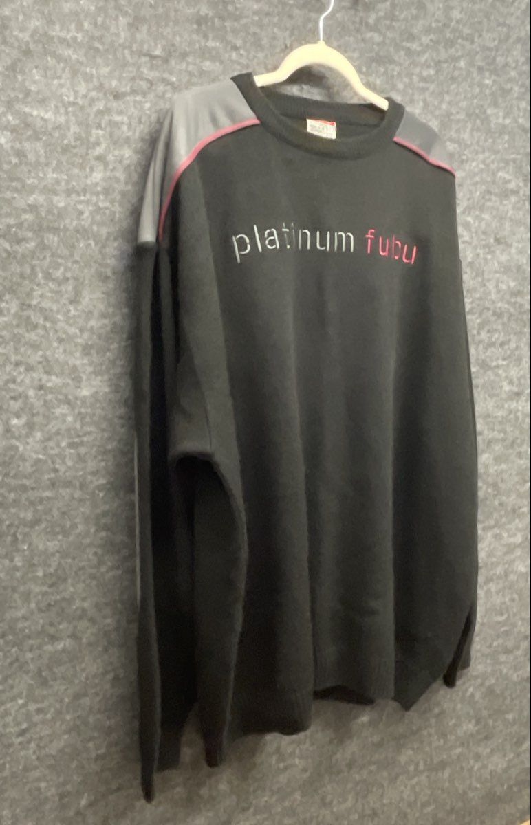 Vintage Y2K Platinum FUBU Men's Black Knit Sweater Grey Overlays Sz 4X
