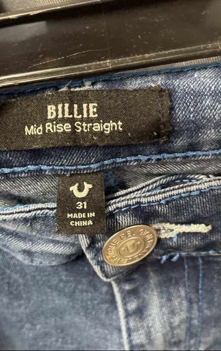 True Religion Women's Blue Billie Mid Rise Straight Leg Jeans Sz 31