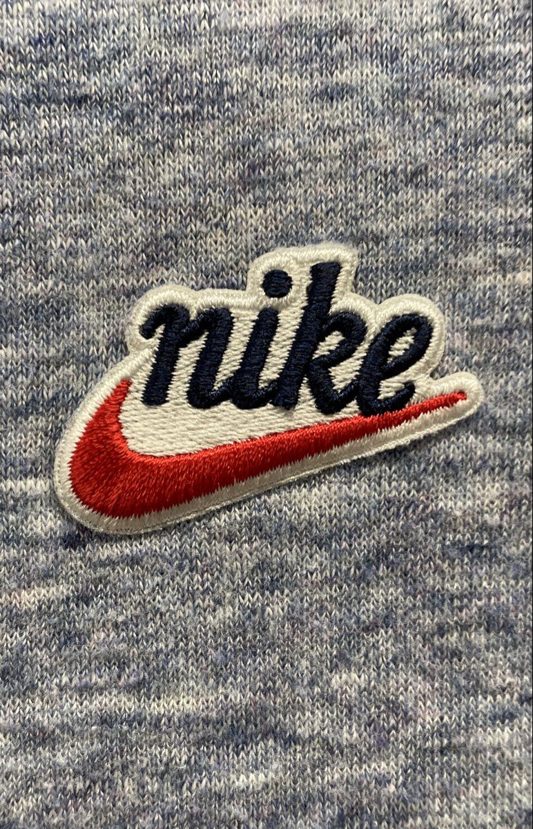 Nike Women's Pullover Hoodie Blue Heather Retro Patch Raglan Sleeve Pouch Sz XS