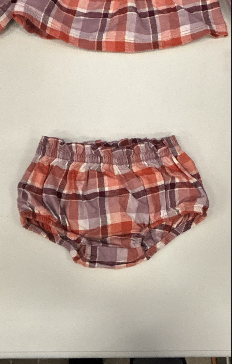 Cat & Jack Baby Girls Plaid Ruffle Blouse and Bloomer Diaper Cover Set Sz NB