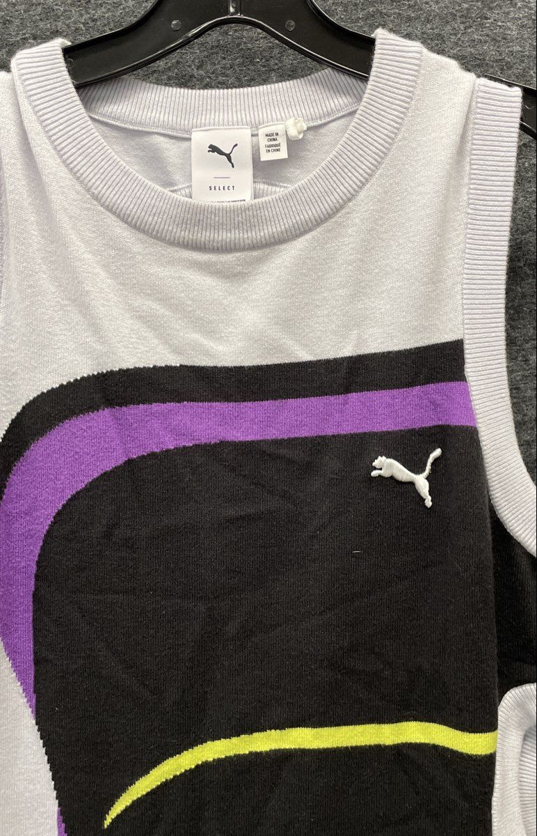 Puma Women's Select Knit Colorblock Cutout Mini Dress Black White Purple Sz L