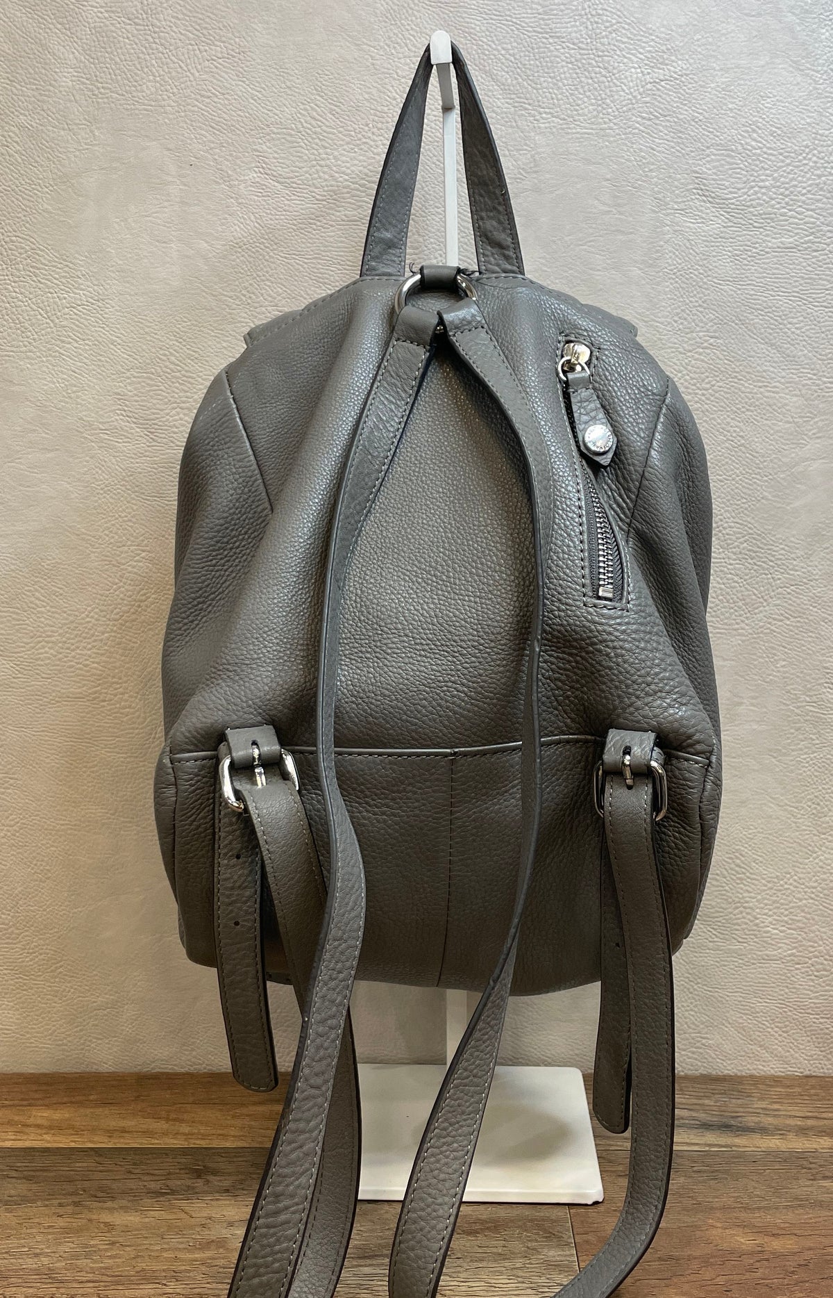 Karl Lagerfeld Gray Pebbled Leather Quilted Mini Backpack Silver Hardware