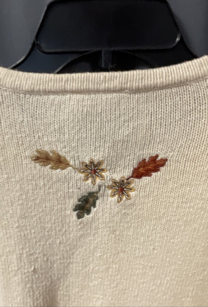 Croft & Barrow Women's Cream Embroidered Autumn Leaves Cardigan Sz 2X