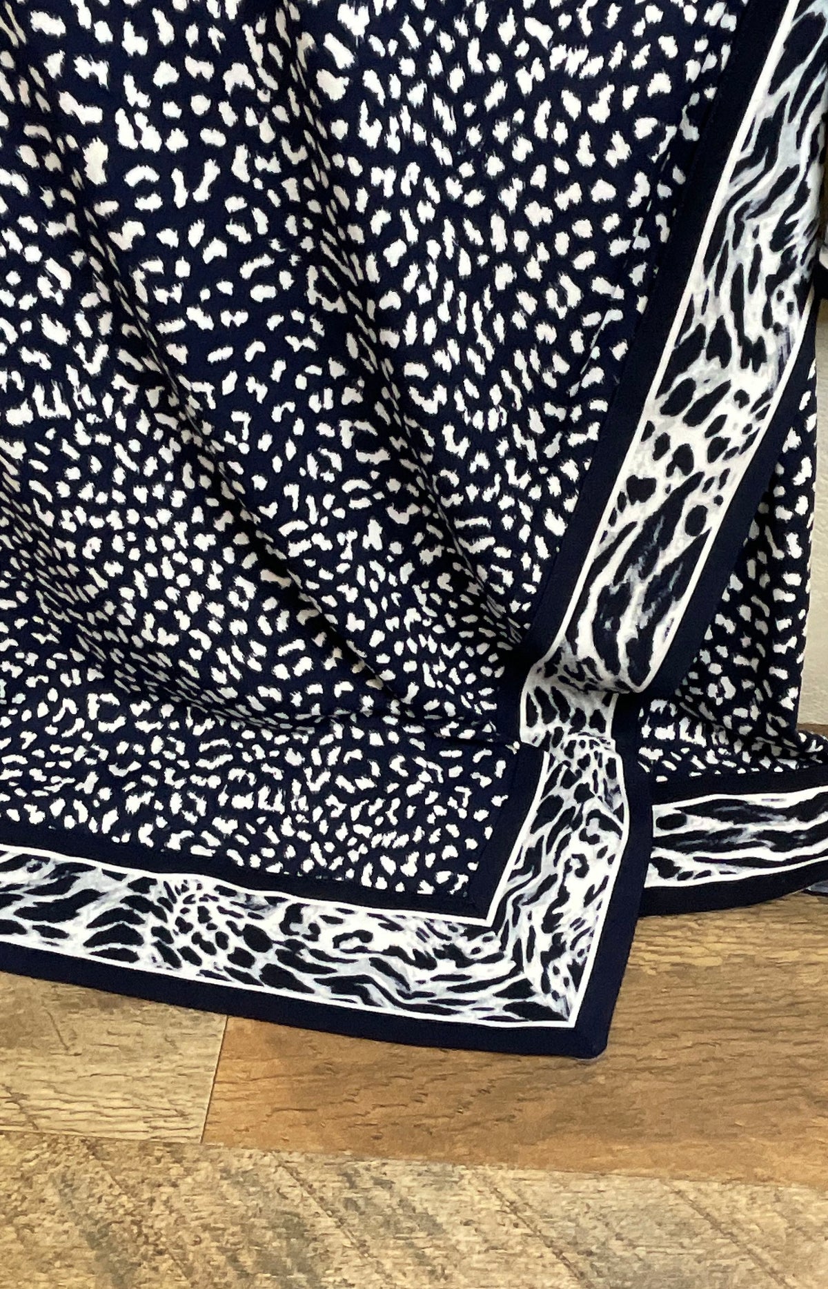 Michael Kors Women's Navy Blue White Animal Print Long Sleeve Dress NWT Sz M
