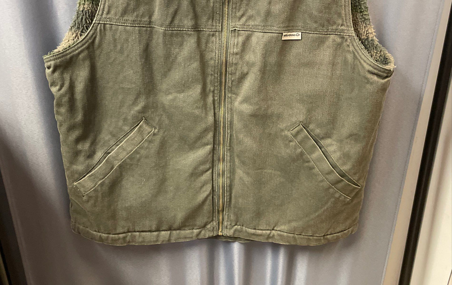 Wolverine Men's Green Canvas Sherpa Lined Zip-Up Workwear Vest Sz L