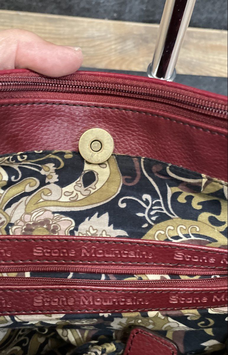 Stone Mountain Red Leather Crossbody Shoulder Bag Brass Hardware