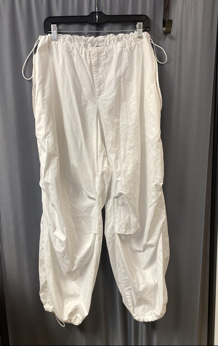 iets frans... White Drawstring Parachute Pants Cotton Baggy Joggers Sz L
