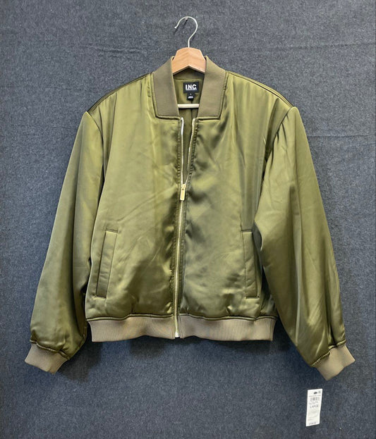 INC International Concepts Women's Olive Green Satin Bomber Jacket NWT Size L