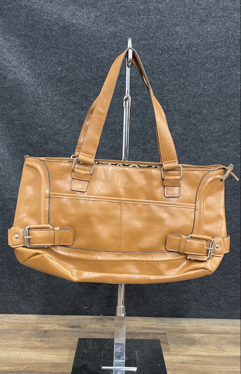 Emilie M Brown Faux Leather Satchel Shoulder Bag Silver Hardware Buckle Detail