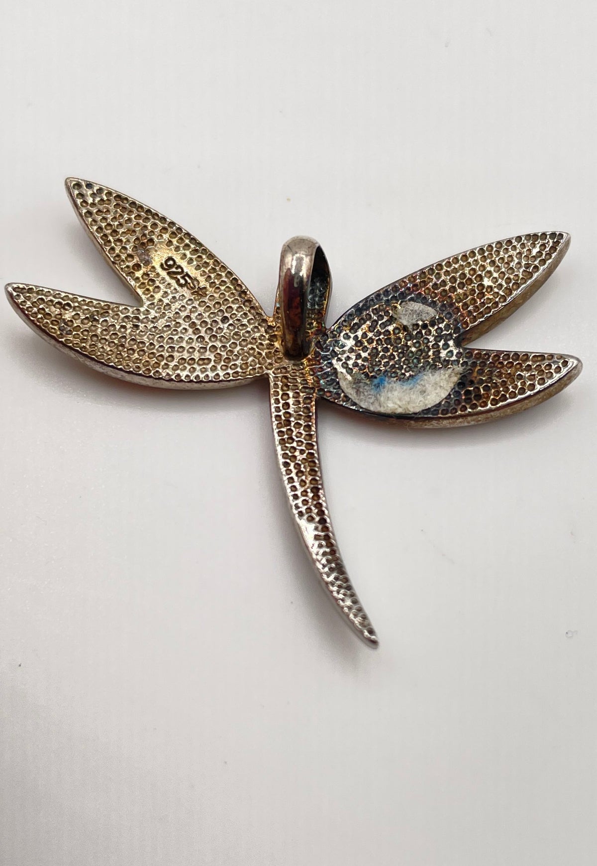 925 Sterling Silver Multicolor Stone Inlay Dragonfly Pendant 4.2g