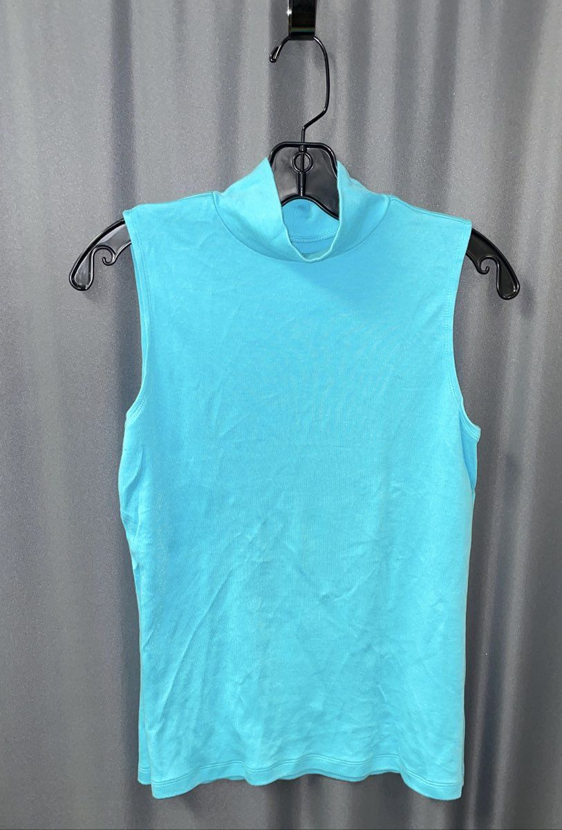 Croft & Barrow Women's Blue Mock Neck Sleeveless Tank Top Cotton Blend Sz S