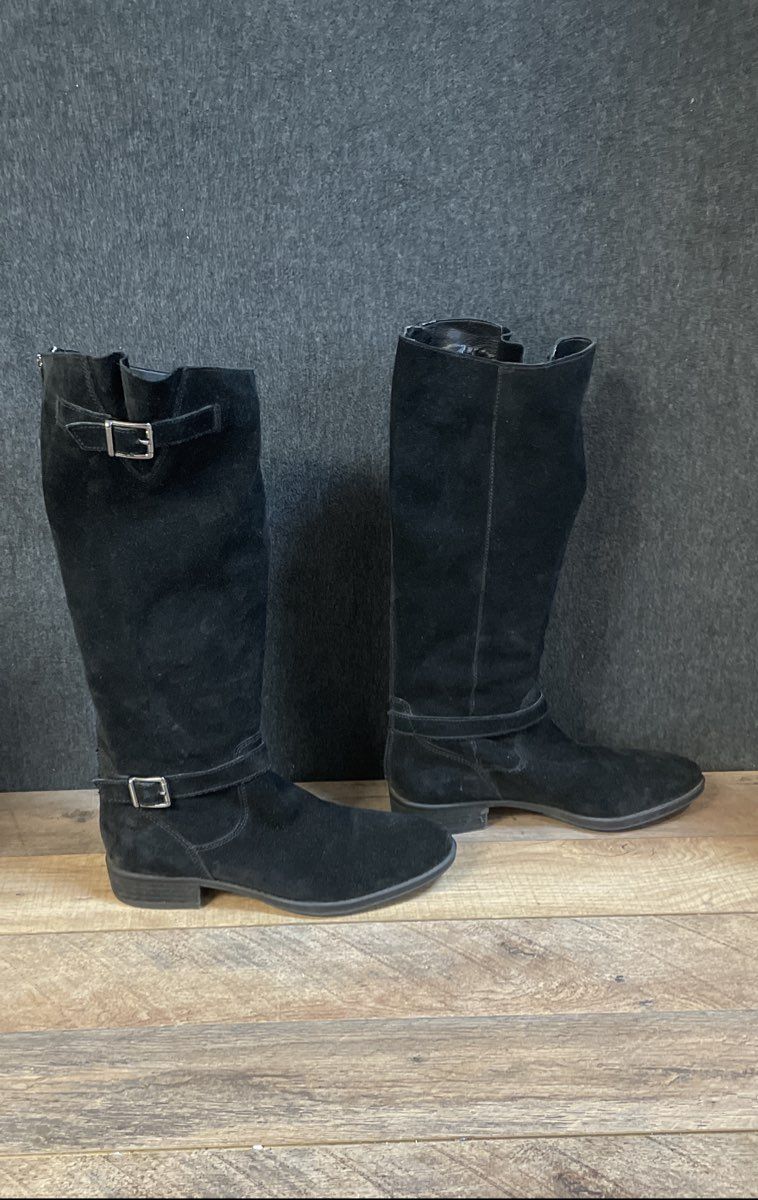 Sam Edelman Painter Black Suede Tall Calf High Zip Boots Women's Size 7.5 M