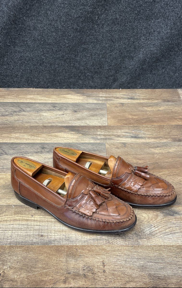 Giorgio Brutini Brown Leather Tassel Kiltie Woven Loafers Men's Size 8.5D