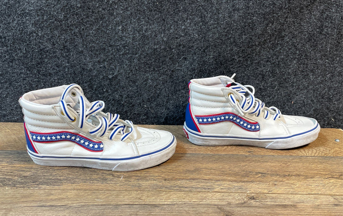 Vans Sk8-Hi White Patriotic Stars Stripes High Top Sneakers Kids Size 3