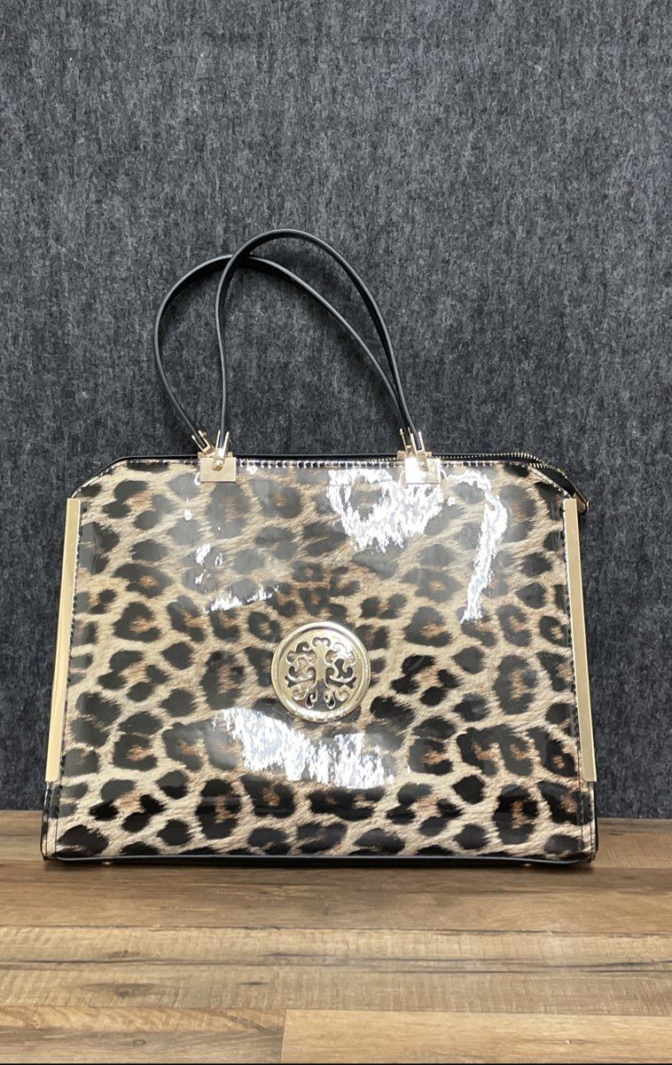 Dasein Leopard Print Satchel Handbag and Matching Zip-Around Wallet Lot 2 Pcs
