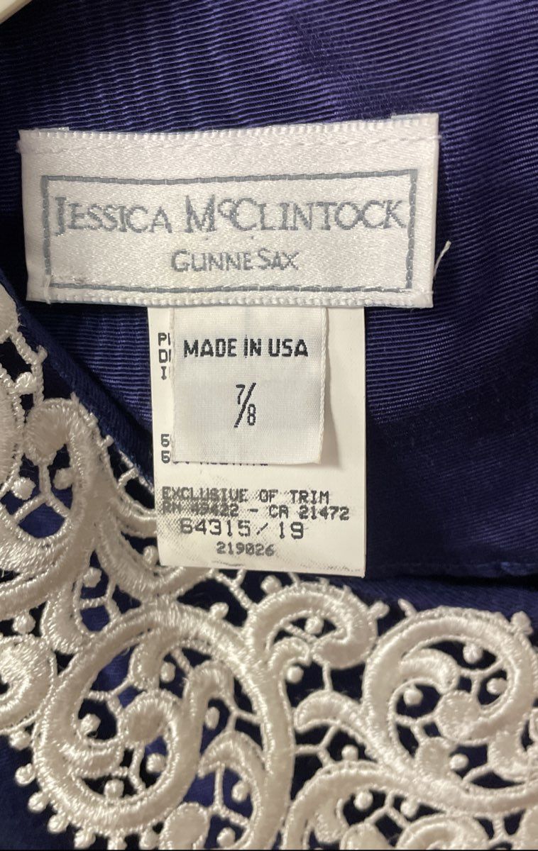 Vintage 90s Jessica McClintock Gunne Sax Women's Violet Lace Collar Dress Sz 7/8