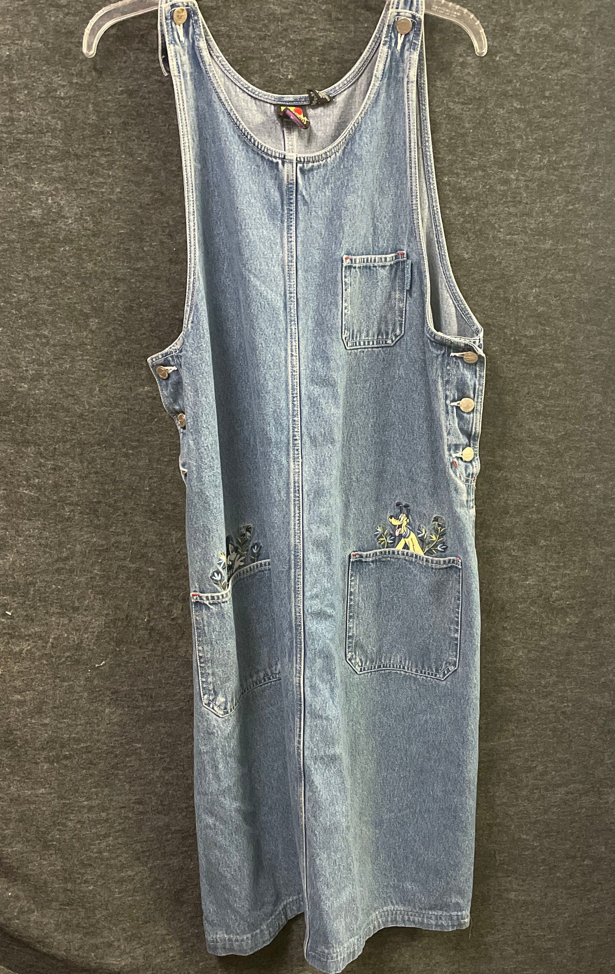 Vintage 90s Mickey Unlimited Disney Pluto Embroidered Denim Jumper Dress Sz 16W