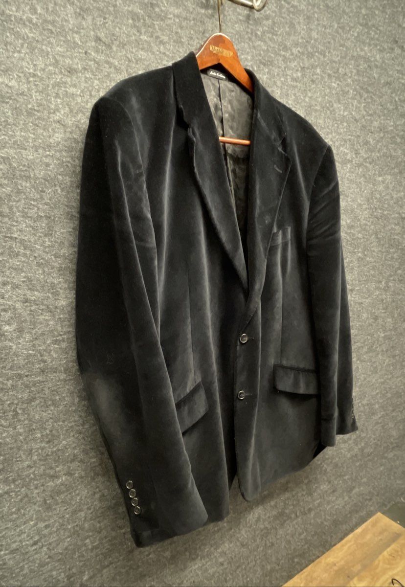 Villini Men's Black Cotton Velvet Blazer Notch Lapel Paisley Lining Sz 46L