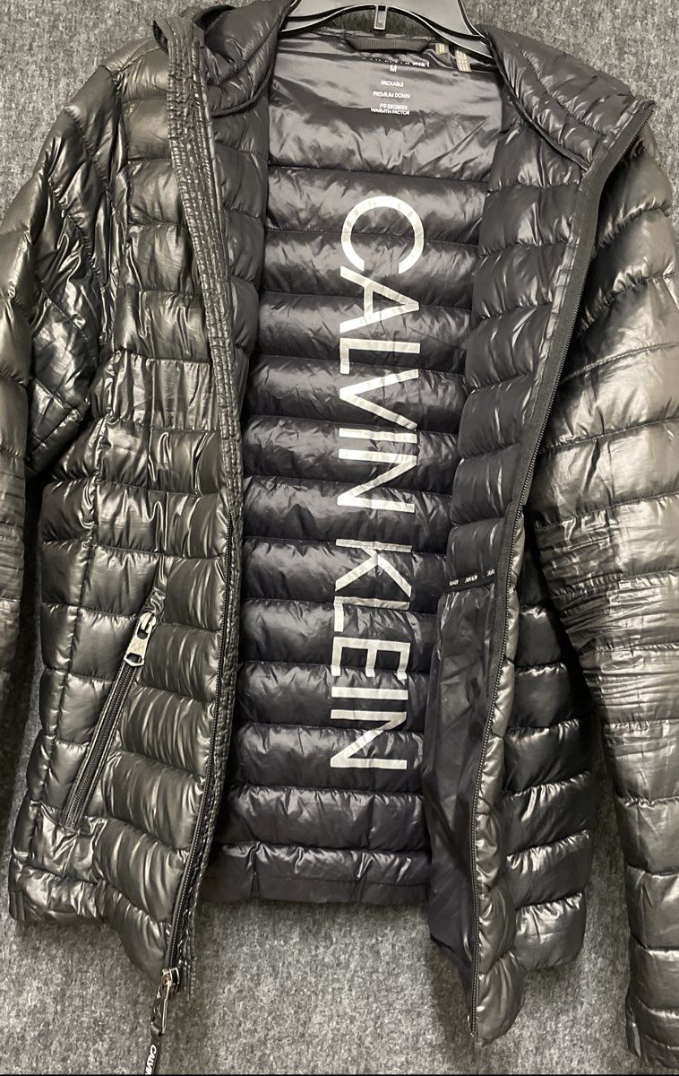 Calvin Klein Men's Black Packable Hooded Puffer Jacket 7 Degree Down Sz M