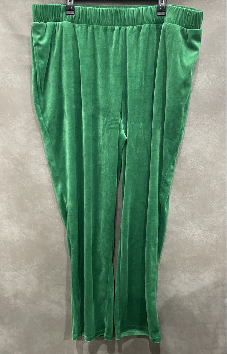 Seventh Avenue Women's Green Velour Pajama Loungewear Pants Pockets Sz 2X