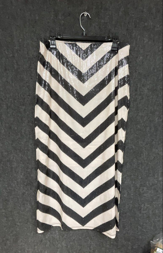 G by Giuliana Black Label Women's Black White Chevron Sequin Skirt Size L