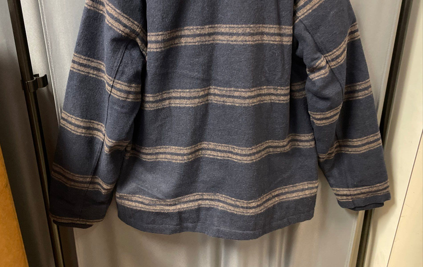Jachs New York Men's Blue Striped Sherpa Lined Wool Blend Coat Jacket Sz L