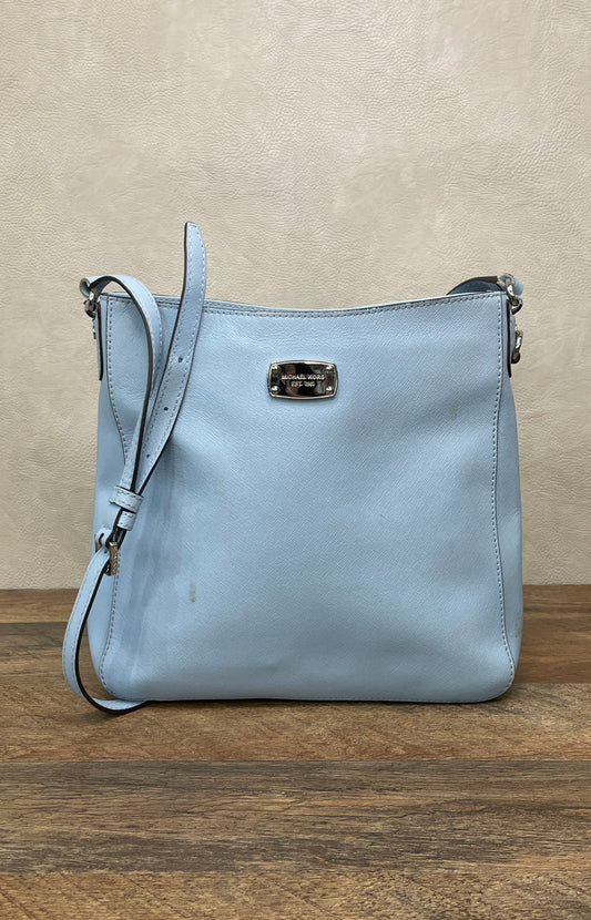Michael Kors Baby Blue Saffiano Leather Crossbody Bag Silver Hardware