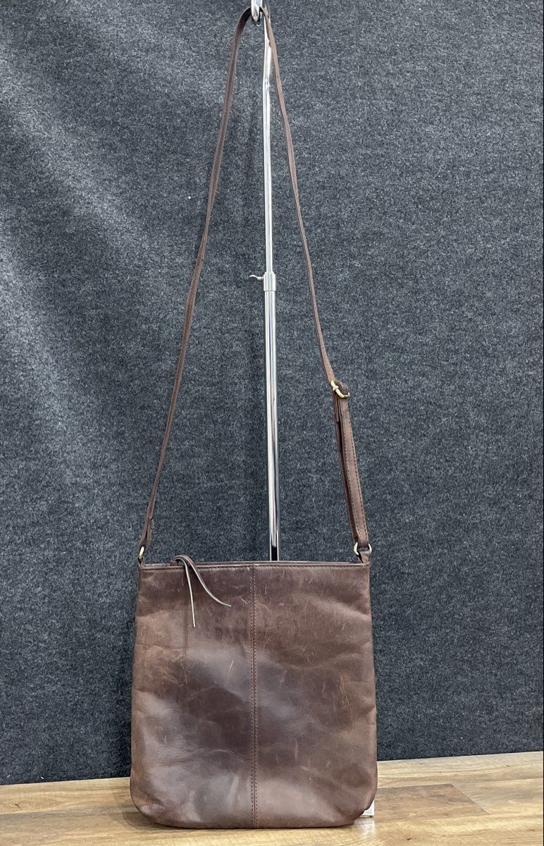 Oak Leathers Brown Distressed Leather Multi-Zip Crossbody Bag Brass Hardware
