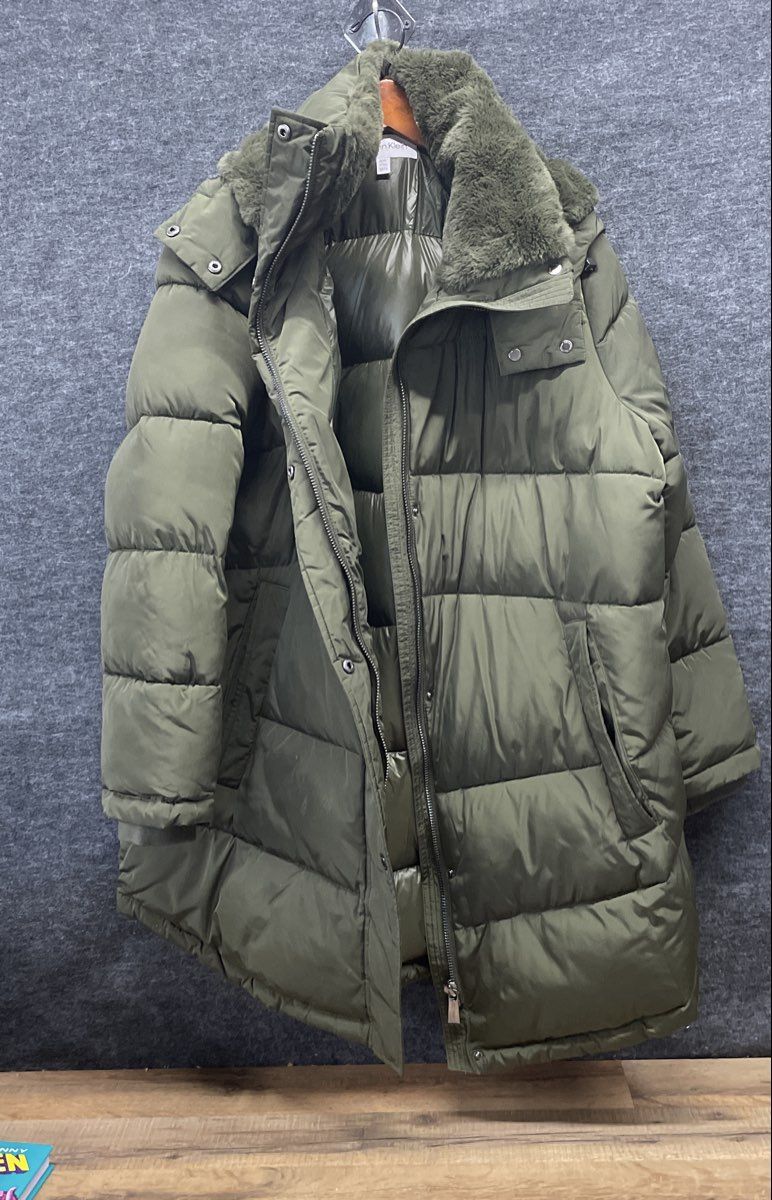 Calvin Klein Women's Olive Green Sorona Aura Hooded Puffer Parka Jacket Sz XXL