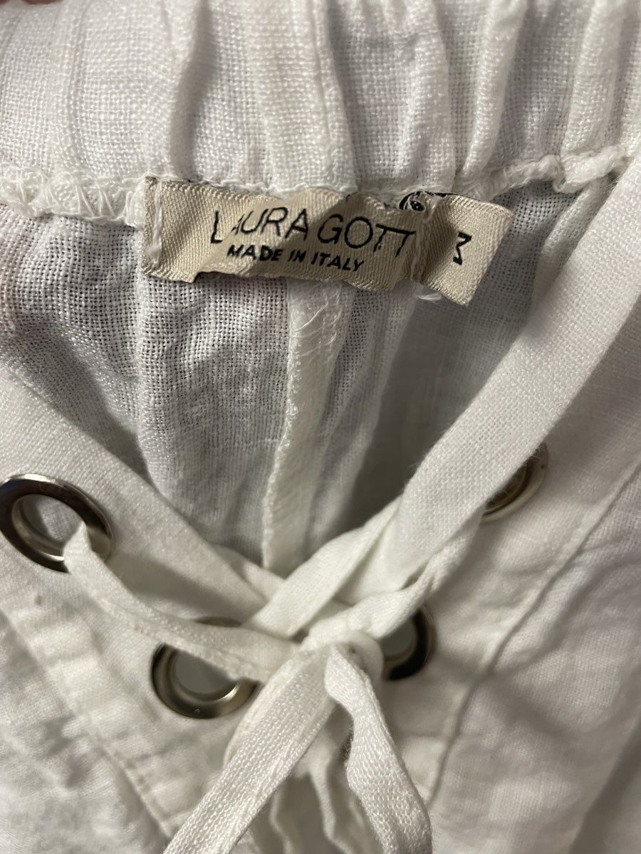 Laura Gotti Women's White 100% Linen Lace-Up Maxi Dress Made in Italy Sz M