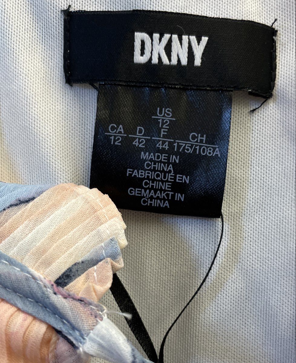 DKNY Women's Dress Multicolor Floral Pleated Tie Neck Sleeveless Shift Size 12