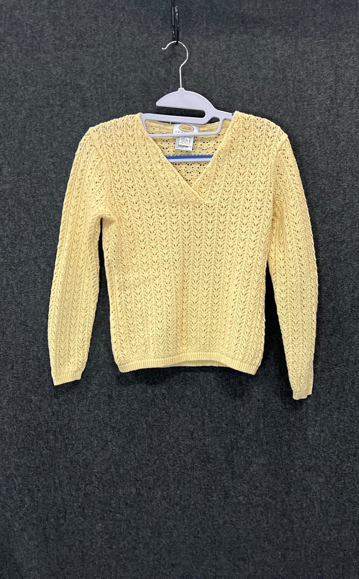 Talbots Women's Vintage 90s Yellow Open Knit Cotton V-Neck Sweater Sz Petite P