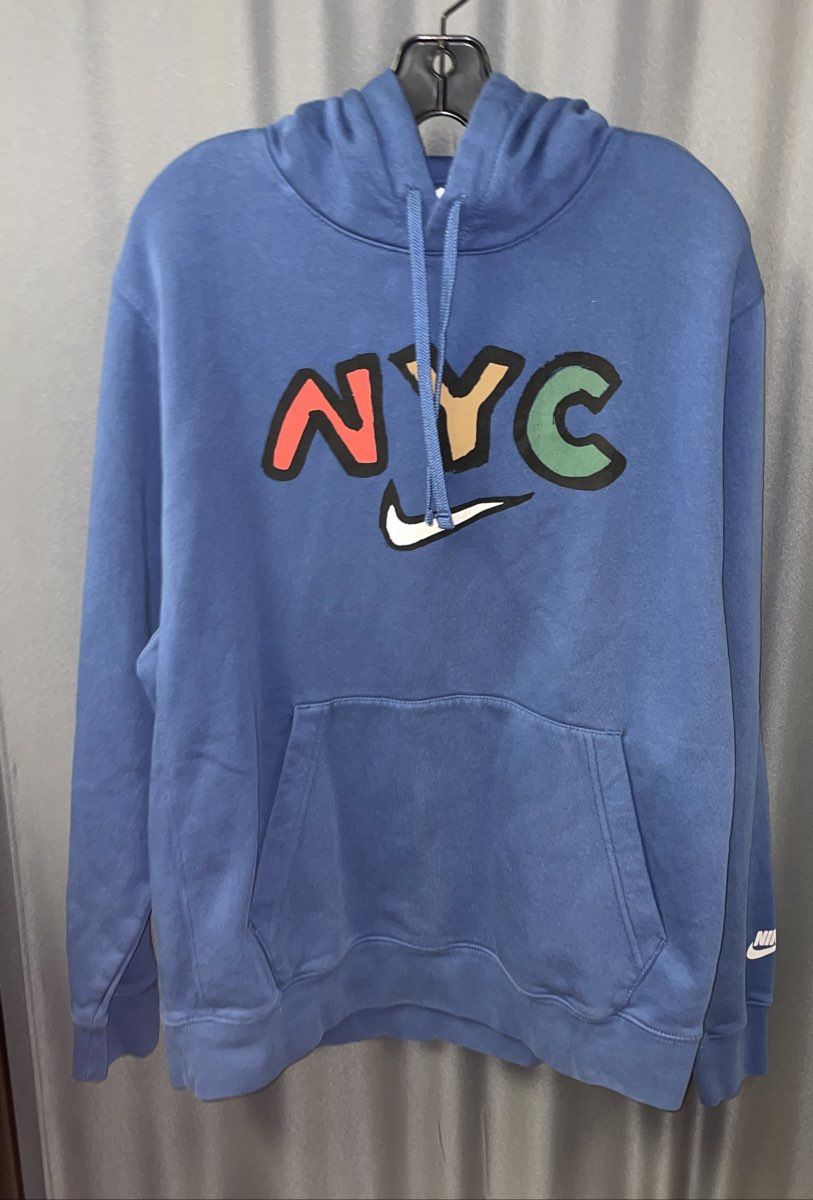Nike Men's Navy Blue NYC Swoosh Graphic Pullover Hoodie Sweatshirt Sz XL
