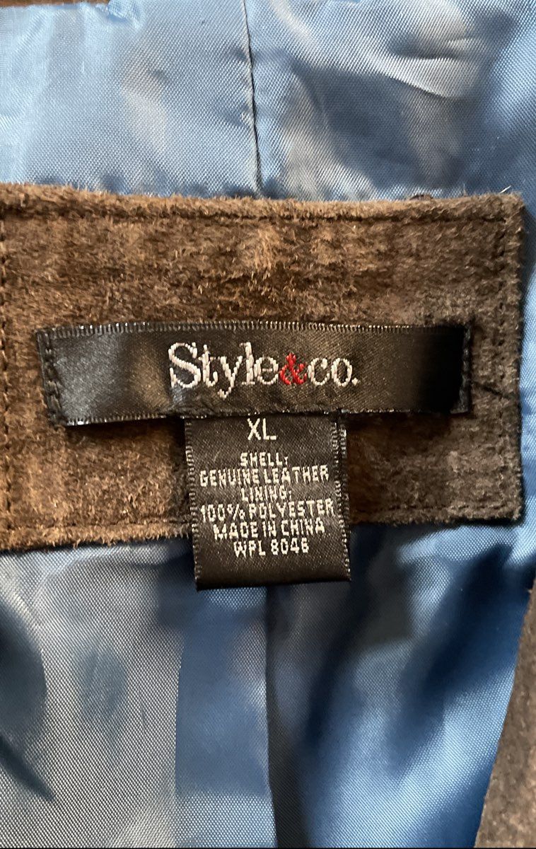Style & Co Women's Brown Genuine Leather 3-Button Blazer Jacket Sz XL