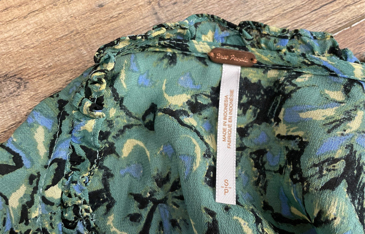 Free People Women's Night Shimmer Green Floral Sequined Ruffle Tunic Dress Sz S