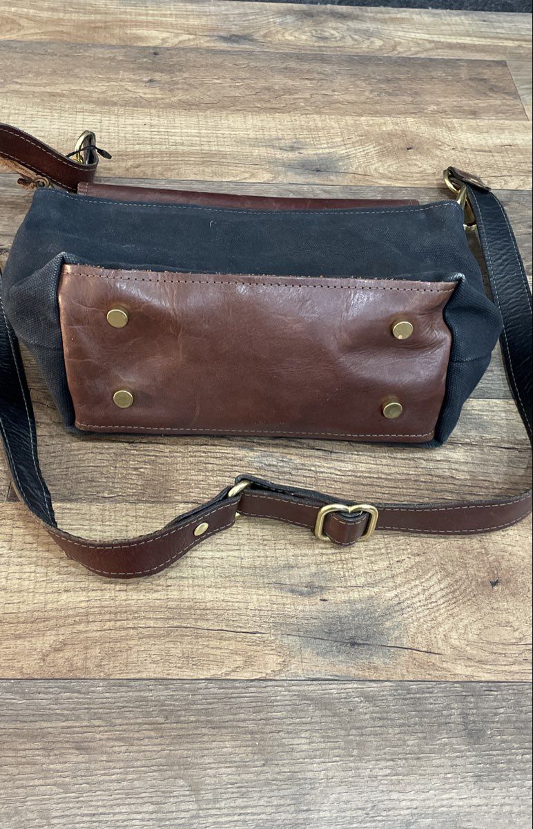 R. Riveter Black Canvas Brown Leather American Handmade Crossbody Bag 2018
