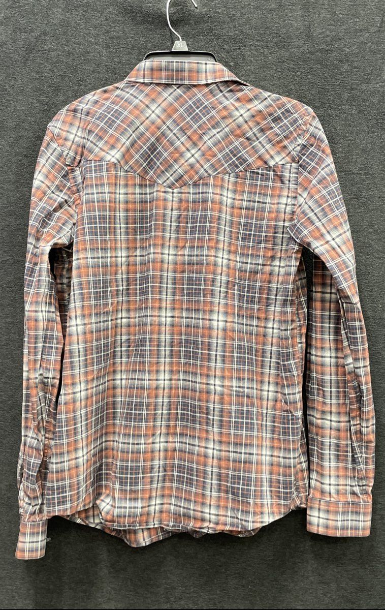 Panhandle Rough Stock Men's Orange Plaid Western Pearl Snap Shirt Sz XL