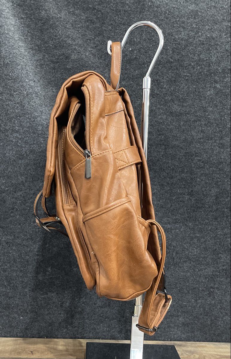 Brown Leather Flap Buckle Backpack Large Laptop Bag Gunmetal Hardware