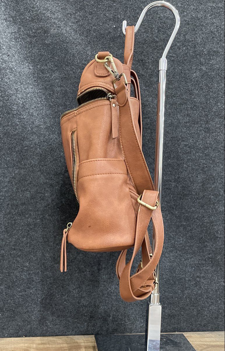 Miztique Brown Leather Convertible Backpack Shoulder Bag Gold Hardware