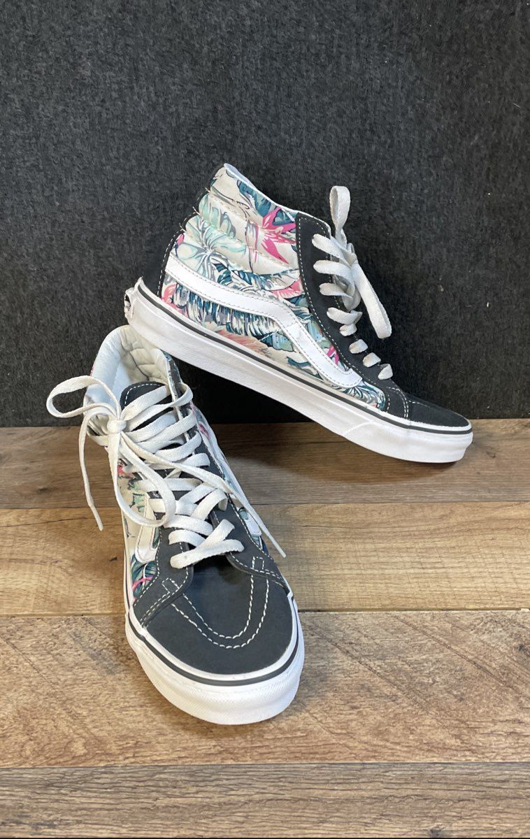 Vans Sk8-Hi Black Floral Palm Print High Top Sneakers Size Men 7 Women 8.5