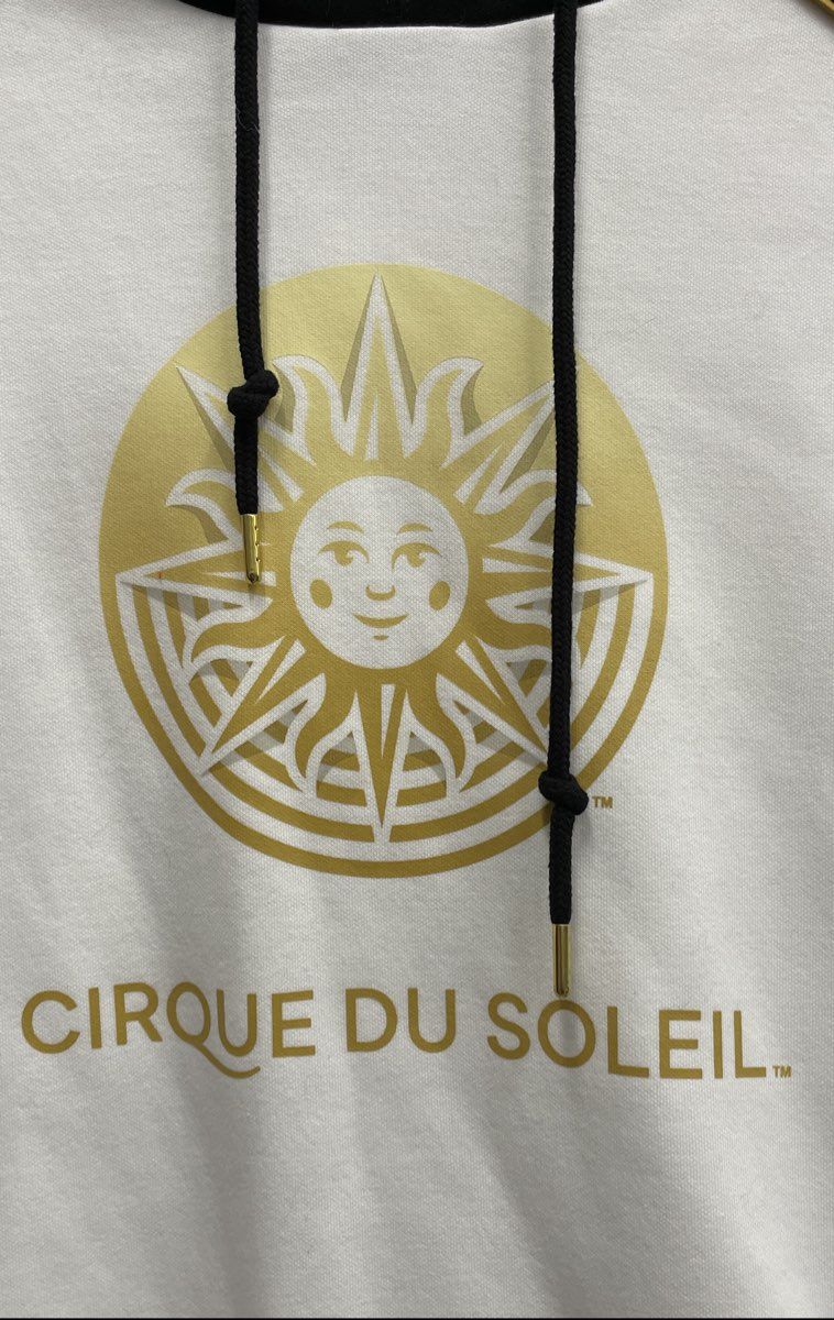 Cirque du Soleil Pullover Hoodie Sweatshirt Black White Gold Sun Graphic