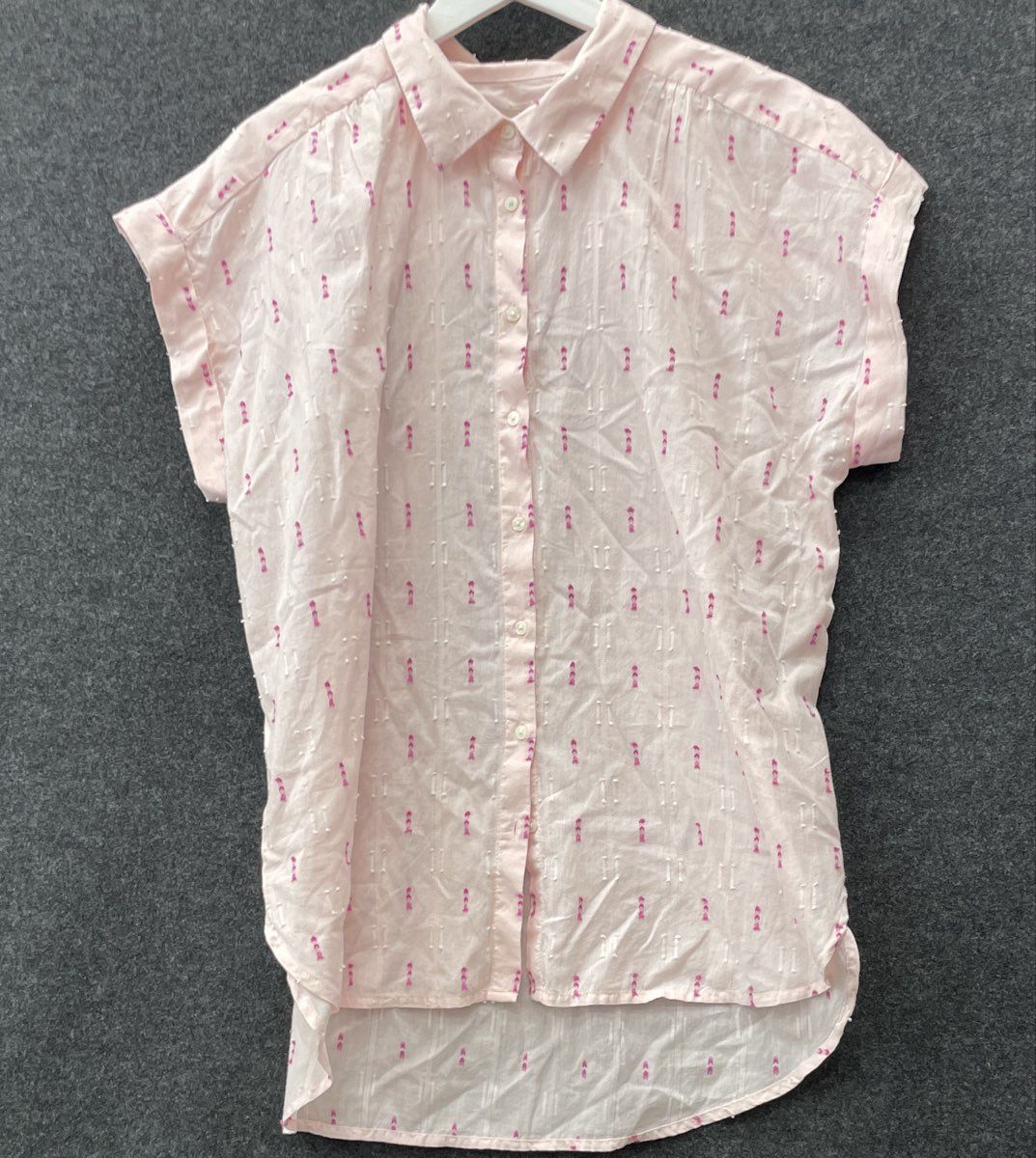 LOFT Women's Pink Embroidered Swiss Dot Button Down Blouse Shirt NWT Sz L