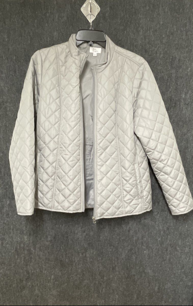 Kim Rogers Women's Gray Quilted Full Zip Mock Neck Jacket Size S
