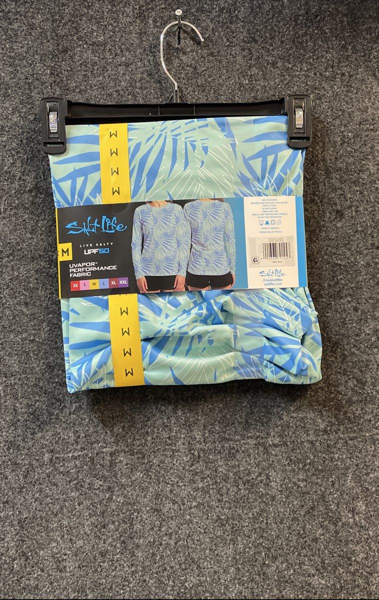 Salt Life Women's Light Blue SLX UVAPOR Palm Print UV Performance Tee Sz M NWT