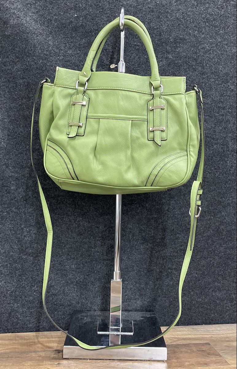 Simply Vera Vera Wang Green Leather Satchel Crossbody Handbag Silver Hardware