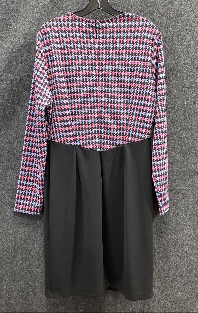 Gabrielle Union Women's Black Houndstooth Sweetheart Long Sleeve Dress NWT Sz L