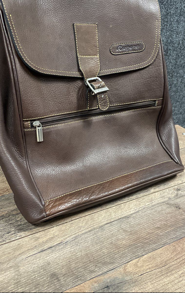 Rugere Brown Pebbled Leather Flap Top Backpack Purse Handbag 14x19