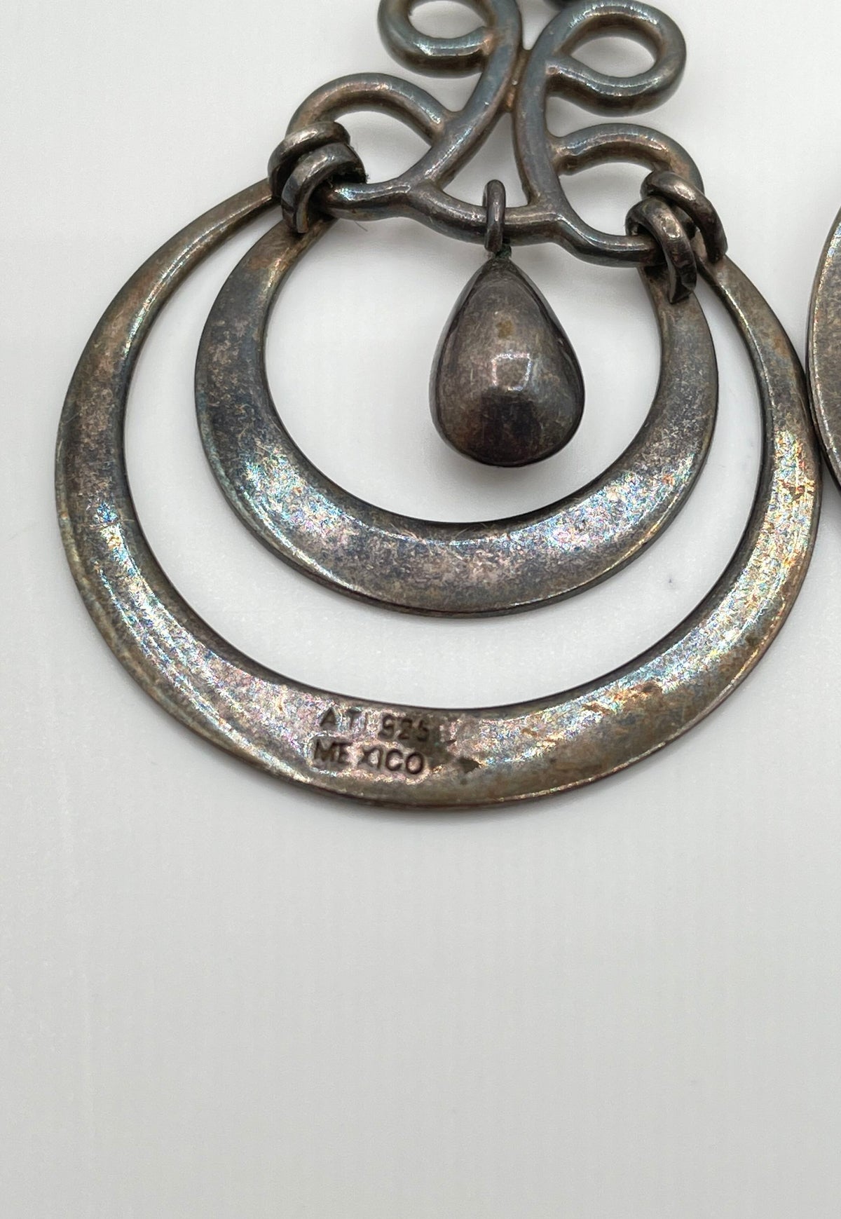 ATI 925 Sterling Silver Double Hoop Teardrop Dangle Earrings Mexico 11.5g