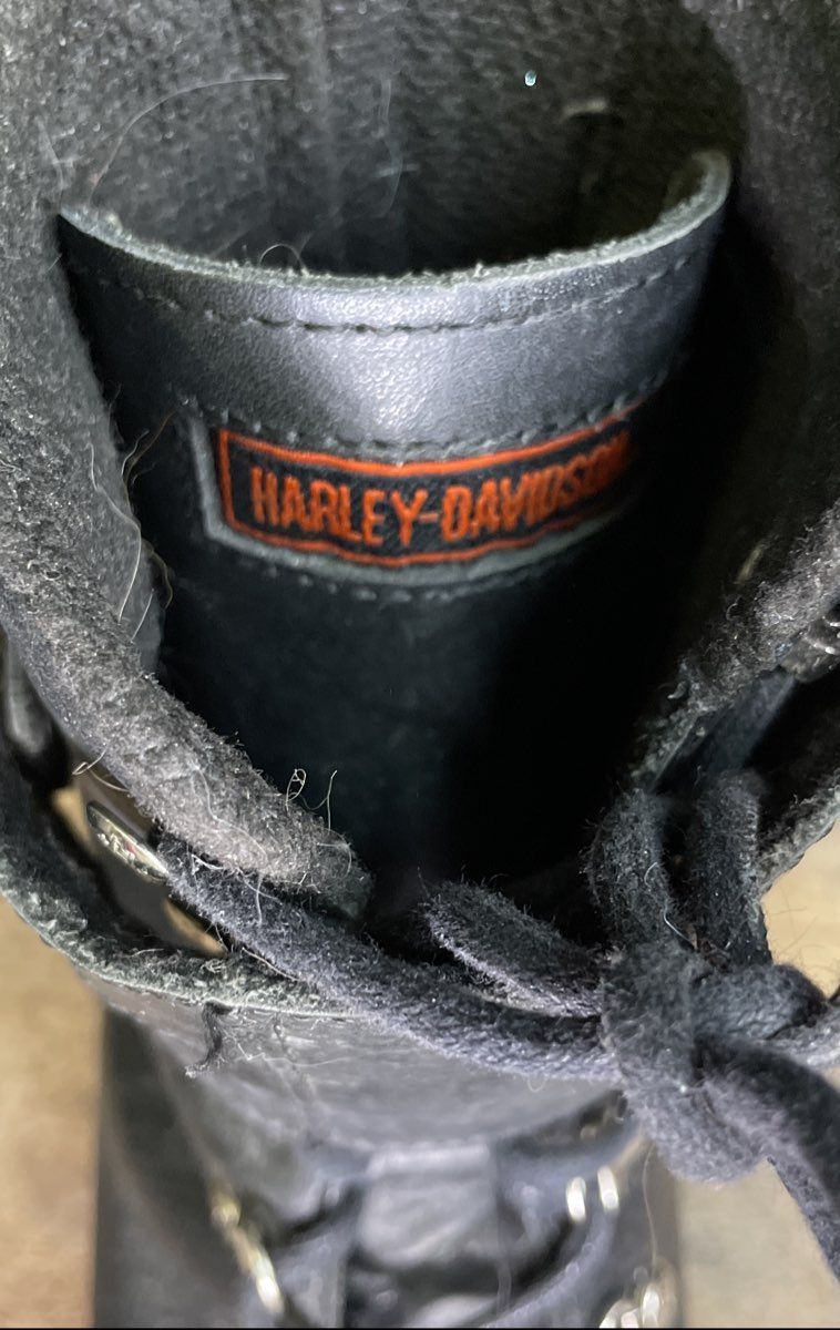 Harley Davidson Black Leather Double Buckle Motorcycle Boots Size 6
