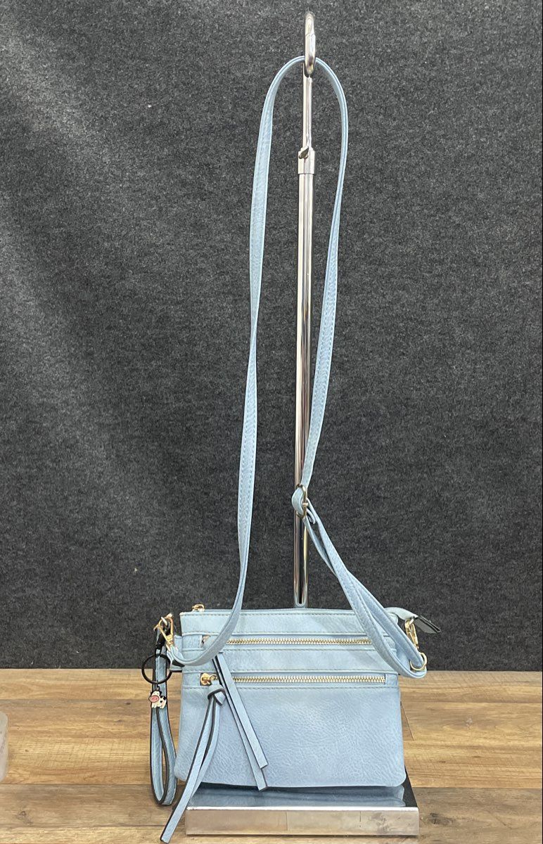 Unbranded Light Blue Pebbled Faux Leather Triple Zip Crossbody Bag